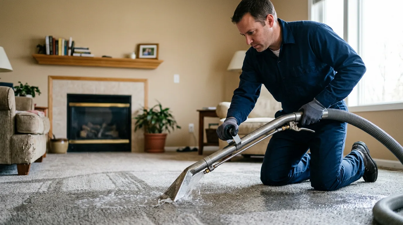 Water damage restoration technician working near Damon, TX